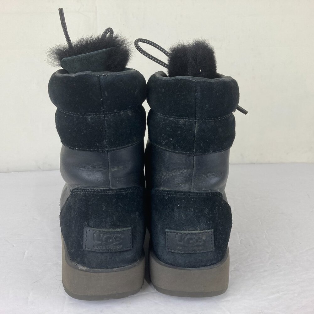 UGG Viki Womens 8.5 Leather Shearling Lace Up Vibram Soles Winter Ankle Boots - Picture 7 of 12